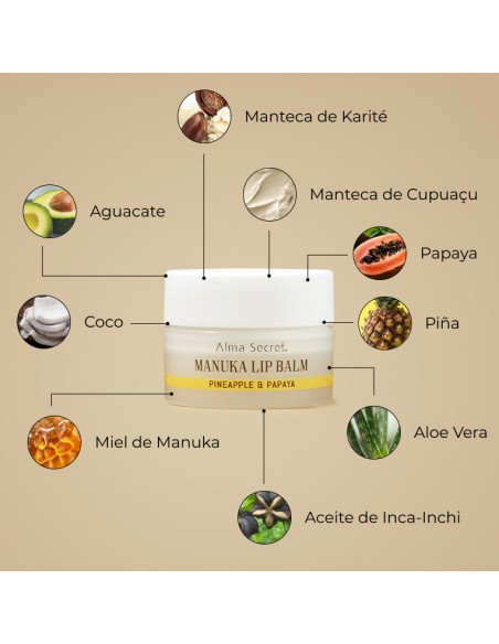 BÁLSAMO LABIAL REPARADOR PIÑA Y PAPAYA KARITÉ, INCA INCHI & MIEL DE MANUKA